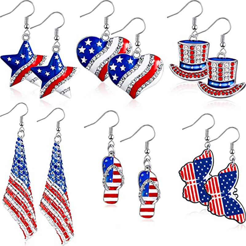 Women Accessories Usa - Amerikan Bayrağı Küpe ABD Damla Küpe