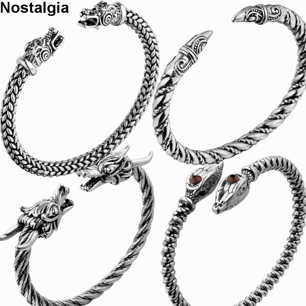 Women'S Viking Accessories - Retro manşet kurt Raven ejderha yılan