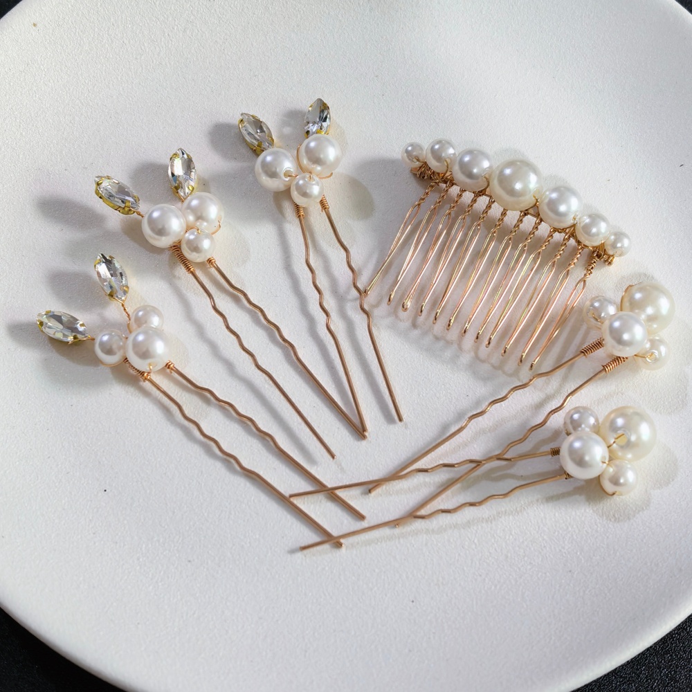 Women Accessories Aesthetic - İnci Kristal Saç Tokası Tarak Seti