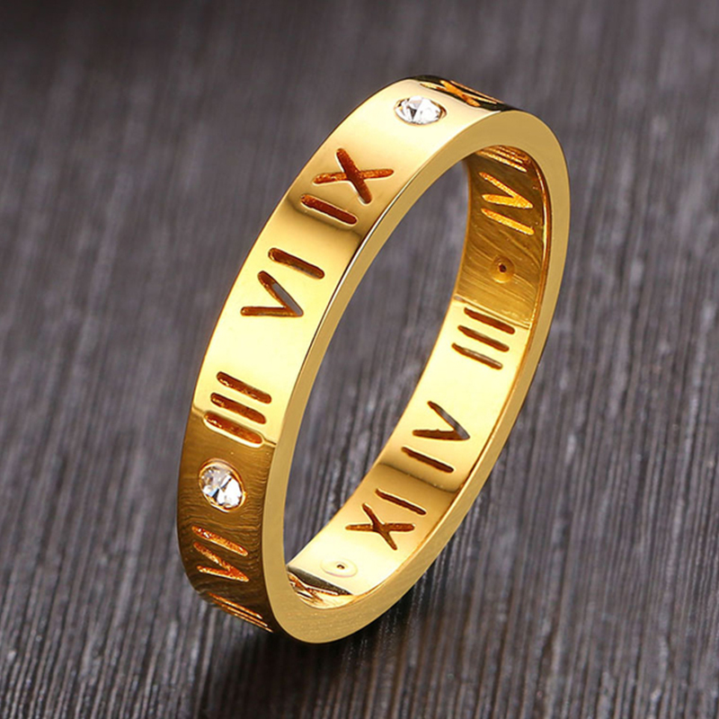Wrap Ring Gold - Hollow roma sayısal halka paslanmaz çelik