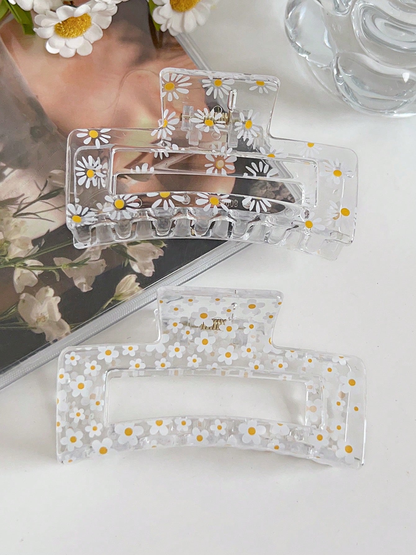 2/6 Adet Şeffaf Çiçek Desenli  - Hair Claw Clip Set incelemesi ve fiyatı